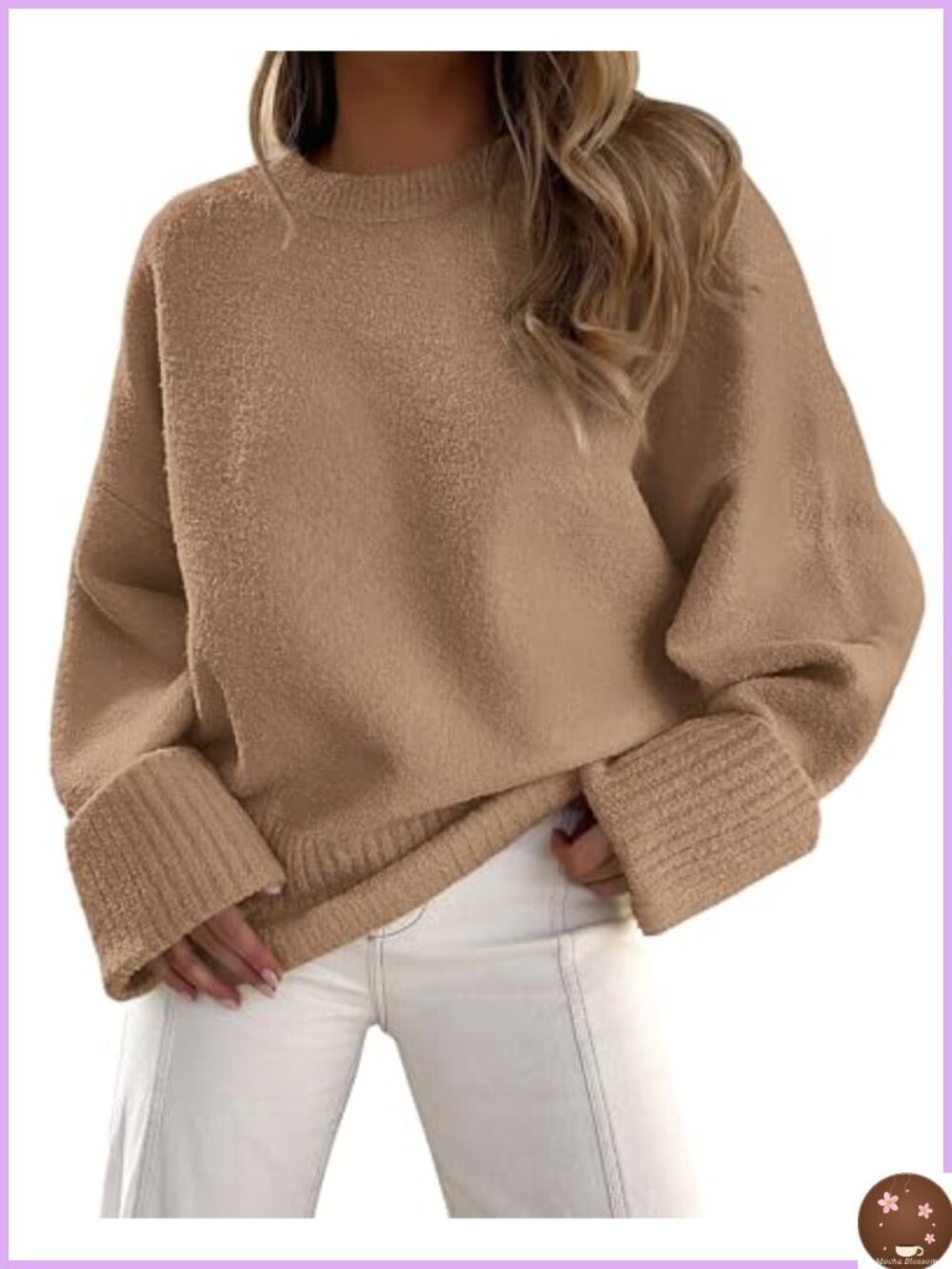 Women's Oversized Fuzzy Crewneck Pullover Sweater Long Sleeve